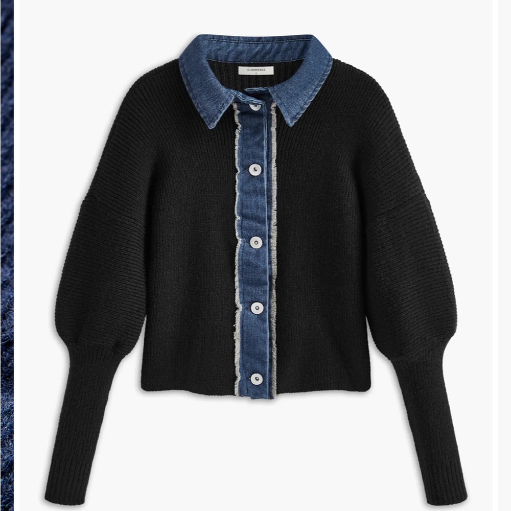 NWT commense denim black sweater button up cardigan XS